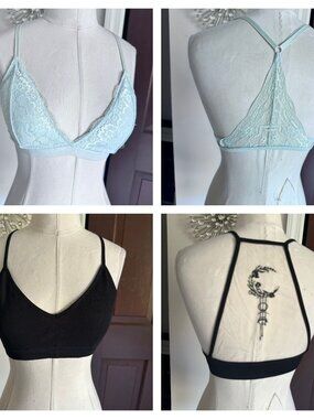 2 pretty bralettes SWS Essentials mint green and Black ribbed with back insert d